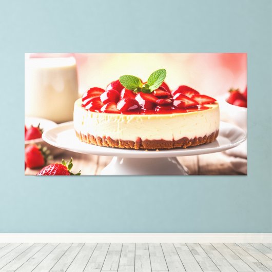 Aardbei Chesecake Canvas Afdruk (Insitu (Houten vloer))