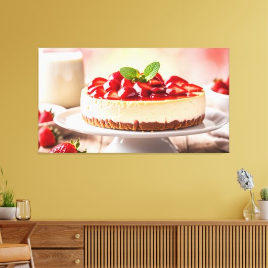 Aardbei Chesecake Canvas Afdruk (Insitu (Woonkamer))
