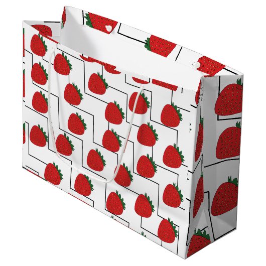 Aardbei Chevron Strepen Groot Cadeauzakje (Voorkant Gekanteld)