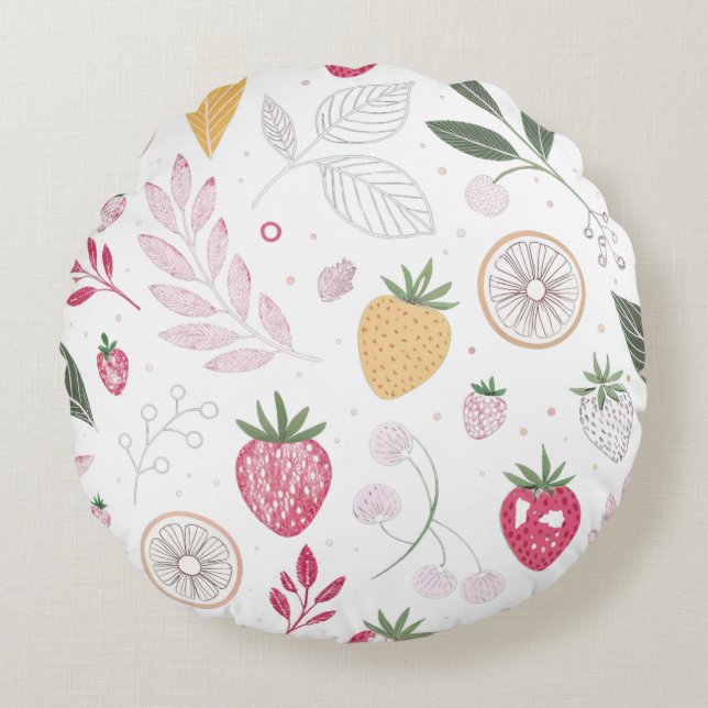 Aardbei Citrus Fruit Ronde Kussen (Voorkant)