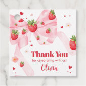 Aardbei Coquette Verjaardag Party Square Bedankjes Labels (Voorkant)