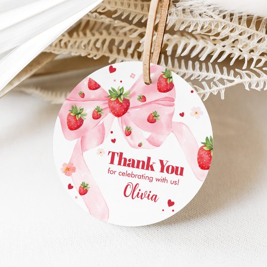 Aardbei Coquette Verjaardagsfeestje Ronde Bedankjes Labels