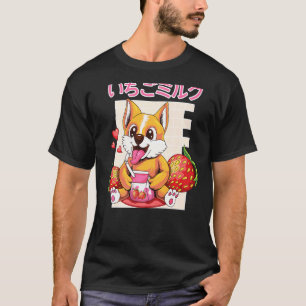 Aardbei Corgi Milkshake 90s Japanse Otaku Esthetie T-shirt