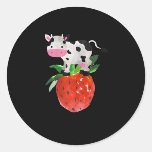 Aardbei cowprint Cute Pink Cow Ronde Sticker