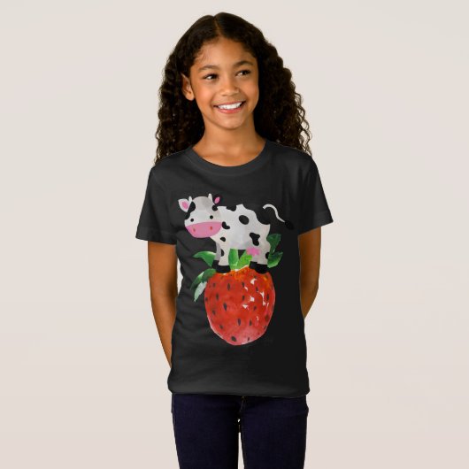 Aardbei Cowprint Schattige Roze Waterverf Koe Vaca T-shirt (Voorkant volledig)