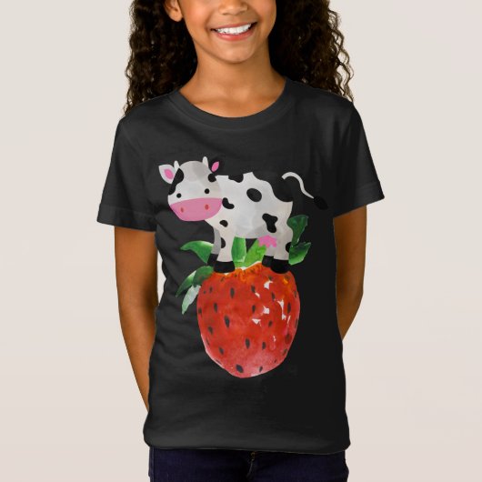 Aardbei Cowprint Schattige Roze Waterverf Koe Vaca T-shirt (Voorkant)
