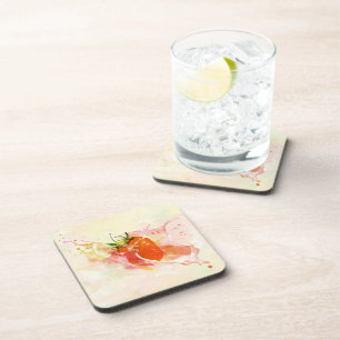 Aardbei Cream Splash! Waterverf Bier Onderzetter