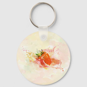 Aardbei Cream Splash! Waterverf Sleutelhanger