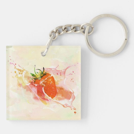 Aardbei Cream Splash! Waterverf Sleutelhanger (Achterkant)