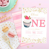 Aardbei Cupcake 1e verjaardag uitnodiging – Sweet