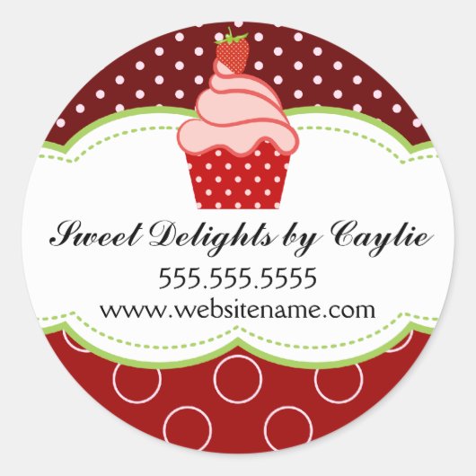 Aardbei Cupcake Bakkerij Box Seals Ronde Sticker (Voorkant)