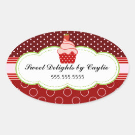 Aardbei Cupcake Bakkerij Cake Box Seals Ovale Sticker