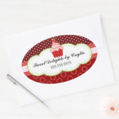 Aardbei Cupcake Bakkerij Cake Box Seals Ovale Sticker (Envelop)