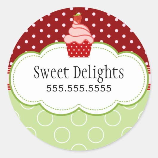 Aardbei Cupcake Bakkerij Cake Box Seals Ronde Sticker (Voorkant)