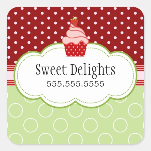 Aardbei Cupcake Bakkerij Cake Box Seals Vierkante Sticker (Voorkant)
