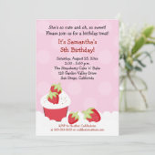 Aardbei Cupcake Birthday Party 5x7 Uitnodiging (Staand voorkant)