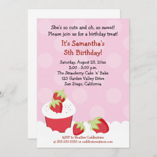 Aardbei Cupcake Birthday Party 5x7 Uitnodiging