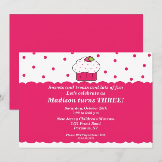 Aardbei Cupcake Birthday Uitnodiging (Voorkant / Achterkant)