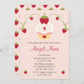 Aardbei cupcake Birthday Uitnodiging Elke leeftijd (Voorkant / Achterkant)