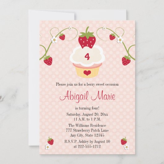 Aardbei cupcake Birthday Uitnodiging Elke leeftijd (Voorkant)
