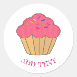 Aardbei Cupcake Borduurwerk Print aangepaste tekst Ronde Sticker