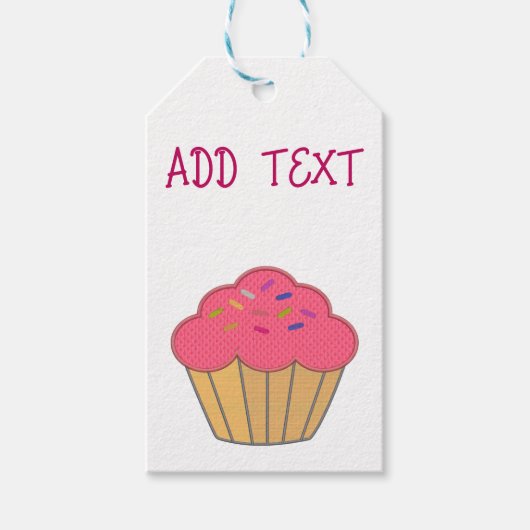 Aardbei Cupcake Borduurwerk Print Cadeaulabel (Voorkant)