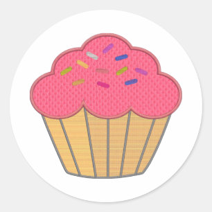 Aardbei Cupcake Borduurwerk Print Ronde Sticker