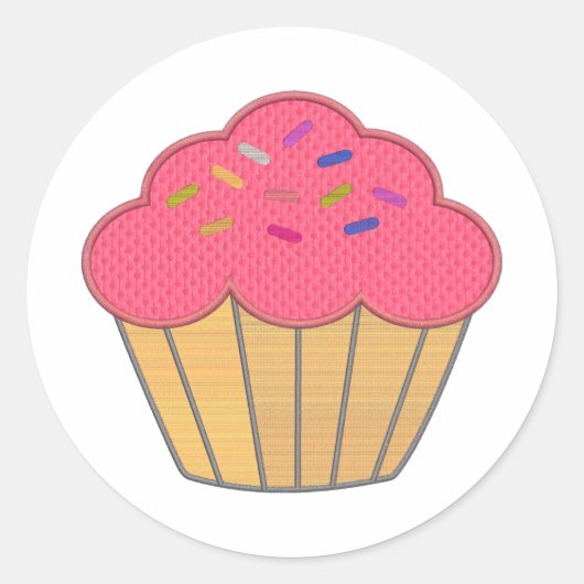Aardbei Cupcake Borduurwerk Print Ronde Sticker (Voorkant)