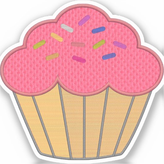 Aardbei Cupcake Borduurwerk Print Sticker (Voorkant)