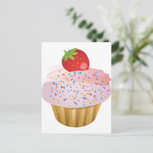 Aardbei Cupcake Briefkaart (Staand voorkant)