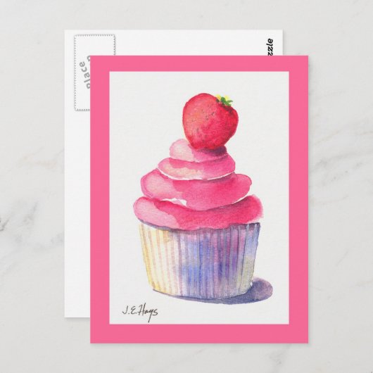 Aardbei Cupcake Briefkaart (Voorkant / Achterkant)
