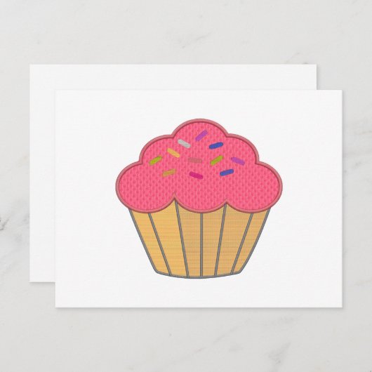 Aardbei Cupcake Faux borduurwerk Print Briefkaart (Voorkant / Achterkant)