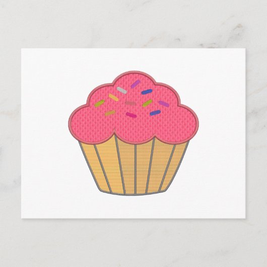 Aardbei Cupcake Faux borduurwerk Print Briefkaart (Voorkant)