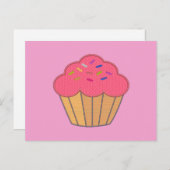 Aardbei Cupcake Faux borduurwerk Print Briefkaart (Voorkant / Achterkant)