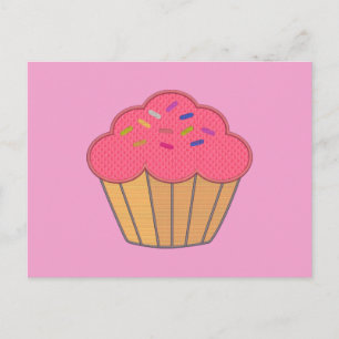 Aardbei Cupcake Faux borduurwerk Print Briefkaart