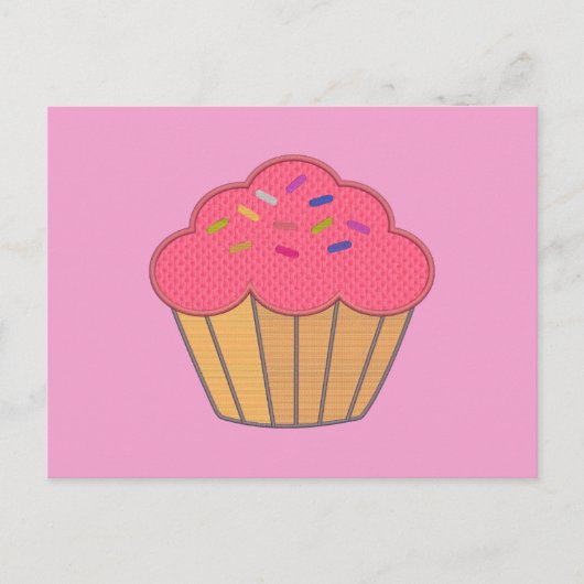 Aardbei Cupcake Faux borduurwerk Print Briefkaart (Voorkant)