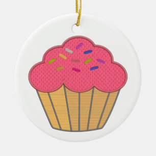 Aardbei Cupcake Faux borduurwerk Print Keramisch Ornament