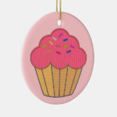 Aardbei Cupcake Faux borduurwerk Print Keramisch Ornament (Rechts)