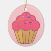 Aardbei Cupcake Faux borduurwerk Print Keramisch Ornament (Links)