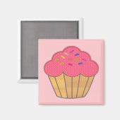 Aardbei Cupcake Faux borduurwerk Print Magneet (Voorkant / Achterkant)
