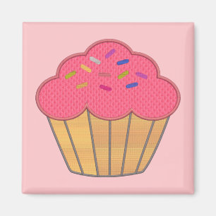 Aardbei Cupcake Faux borduurwerk Print Magneet
