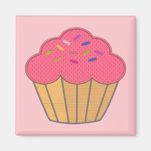 Aardbei Cupcake Faux borduurwerk Print Magneet (Voorkant)