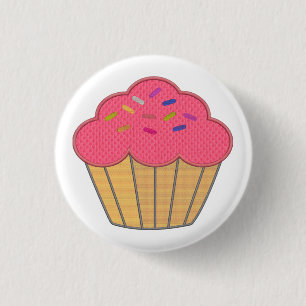 Aardbei Cupcake Faux borduurwerk Print Ronde Button 3,2 Cm