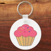 Aardbei Cupcake Faux borduurwerk Print Sleutelhanger (Voorkant)