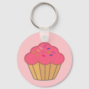 Aardbei Cupcake Faux borduurwerk Print Sleutelhanger