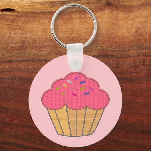 Aardbei Cupcake Faux borduurwerk Print Sleutelhanger (Achterkant)