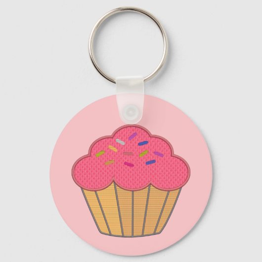 Aardbei Cupcake Faux borduurwerk Print Sleutelhanger (Achterkant)