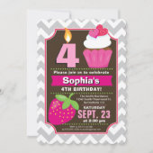 Aardbei Cupcake Girl Verjaardag Uitnodiging (Voorkant)