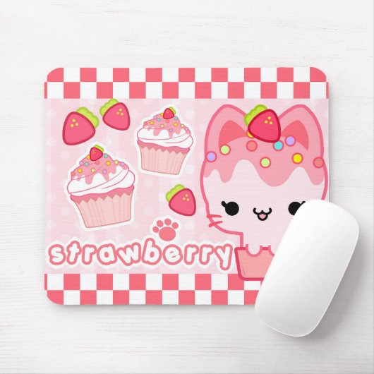 Aardbei Cupcake Kat Mousepad Muismat (Met muis)