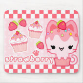 Aardbei Cupcake Kat Mousepad Muismat (Voorkant)
